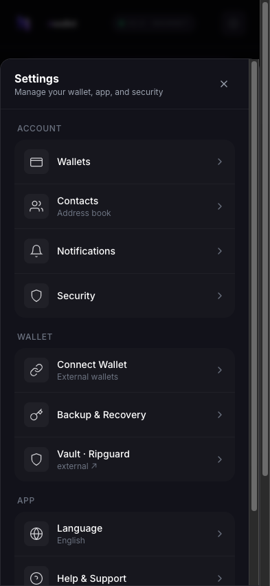 Settings, security and backup